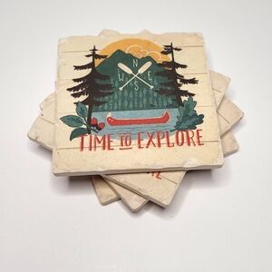 Lake Cabin Art Vintage Coasters Set of 4 Time to Explore